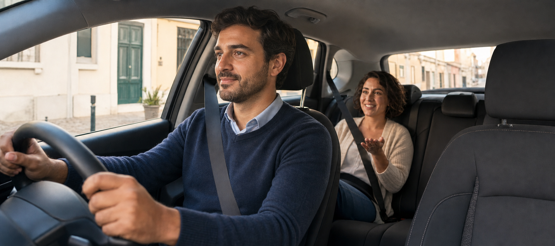 Motorista TVDE com passageira no veículo